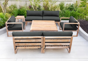 6 pc Venice Teak Deep Seating Armless Sofa with Square Coffee Table. Sunbrella Cushion.
