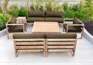 6 pc Venice Teak Deep Seating Armless Sofa with Square Coffee Table. Sunbrella Cushion.