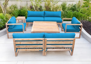 6 pc Venice Teak Deep Seating Armless Sofa with Square Coffee Table. Sunbrella Cushion.