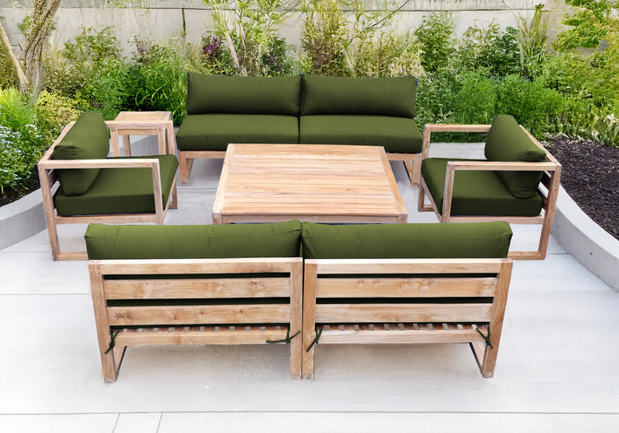6 pc Venice Teak Deep Seating Armless Sofa with Square Coffee Table. Sunbrella Cushion.