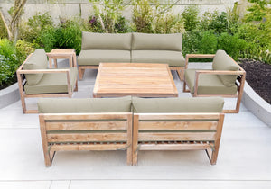 6 pc Venice Teak Deep Seating Armless Sofa with Square Coffee Table. Sunbrella Cushion.