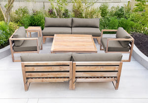 6 pc Venice Teak Deep Seating Armless Sofa with Square Coffee Table. Sunbrella Cushion.