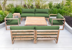 6 pc Venice Teak Deep Seating Armless Sofa with Square Coffee Table. Sunbrella Cushion.