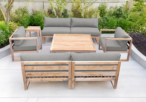 6 pc Venice Teak Deep Seating Armless Sofa with Square Coffee Table. Sunbrella Cushion.
