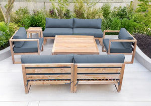 6 pc Venice Teak Deep Seating Armless Sofa with Square Coffee Table. Sunbrella Cushion.