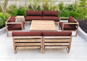 6 pc Venice Teak Deep Seating Armless Sofa with Square Coffee Table. Sunbrella Cushion.