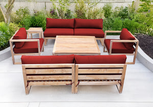 6 pc Venice Teak Deep Seating Armless Sofa with Square Coffee Table. Sunbrella Cushion.