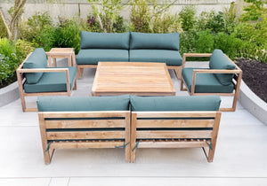 6 pc Venice Teak Deep Seating Armless Sofa with Square Coffee Table. Sunbrella Cushion.