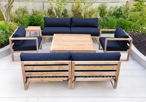 6 pc Venice Teak Deep Seating Armless Sofa with Square Coffee Table. Sunbrella Cushion.
