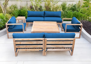 6 pc Venice Teak Deep Seating Armless Sofa with Square Coffee Table. Sunbrella Cushion.