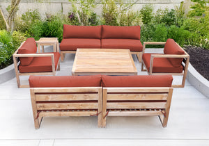 6 pc Venice Teak Deep Seating Armless Sofa with Square Coffee Table. Sunbrella Cushion.