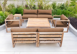 6 pc Venice Teak Deep Seating Armless Sofa with Square Coffee Table. Sunbrella Cushion.