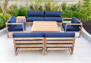 6 pc Venice Teak Deep Seating Armless Sofa with Square Coffee Table. Sunbrella Cushion.