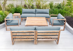 6 pc Venice Teak Deep Seating Armless Sofa with Square Coffee Table. Sunbrella Cushion.