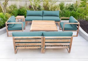 6 pc Venice Teak Deep Seating Armless Sofa with Square Coffee Table. Sunbrella Cushion.