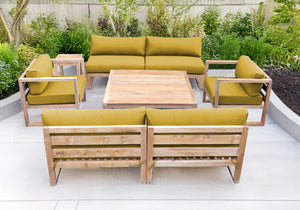 6 pc Venice Teak Deep Seating Armless Sofa with Square Coffee Table. Sunbrella Cushion.
