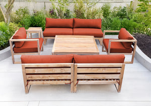 6 pc Venice Teak Deep Seating Armless Sofa with Square Coffee Table. Sunbrella Cushion.