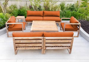 6 pc Venice Teak Deep Seating Armless Sofa with Square Coffee Table. Sunbrella Cushion.