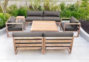 6 pc Venice Teak Deep Seating Armless Sofa with Square Coffee Table. Sunbrella Cushion.