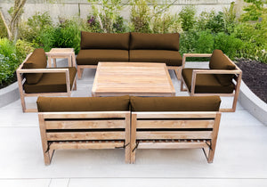 6 pc Venice Teak Deep Seating Armless Sofa with Square Coffee Table. Sunbrella Cushion.