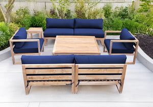 6 pc Venice Teak Deep Seating Armless Sofa with Square Coffee Table. Sunbrella Cushion.