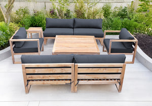 6 pc Venice Teak Deep Seating Armless Sofa with Square Coffee Table. Sunbrella Cushion.