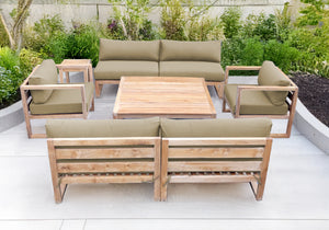 6 pc Venice Teak Deep Seating Armless Sofa with Square Coffee Table. Sunbrella Cushion.
