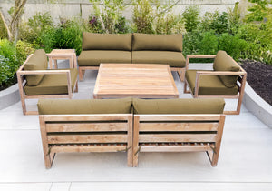 6 pc Venice Teak Deep Seating Armless Sofa with Square Coffee Table. Sunbrella Cushion.