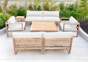 6 pc Venice Teak Deep Seating Armless Sofa with Square Coffee Table. Sunbrella Cushion.