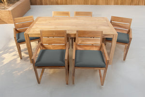 7 pc Venice Teak Arm Dining Set with 72" Rectangular Dining Table