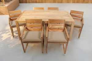7 pc Venice Teak Arm Dining Set with 72" Rectangular Dining Table