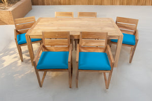 7 pc Venice Teak Arm Dining Set with 72" Rectangular Dining Table