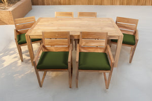 7 pc Venice Teak Arm Dining Set with 72" Rectangular Dining Table