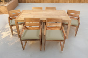 7 pc Venice Teak Arm Dining Set with 72" Rectangular Dining Table