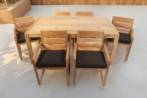 7 pc Venice Teak Arm Dining Set with 72" Rectangular Dining Table