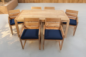 7 pc Venice Teak Arm Dining Set with 72" Rectangular Dining Table