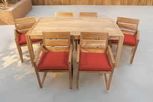 7 pc Venice Teak Arm Dining Set with 72" Rectangular Dining Table