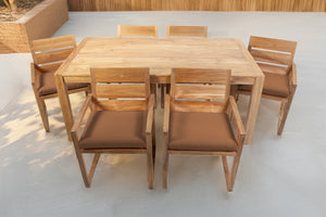 7 pc Venice Teak Arm Dining Set with 72" Rectangular Dining Table