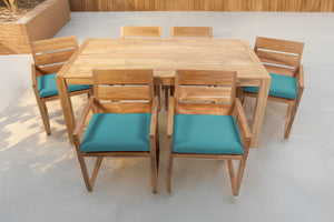 7 pc Venice Teak Arm Dining Set with 72" Rectangular Dining Table