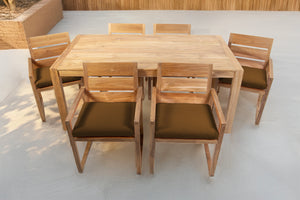 7 pc Venice Teak Arm Dining Set with 72" Rectangular Dining Table