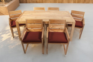 7 pc Venice Teak Arm Dining Set with 72" Rectangular Dining Table