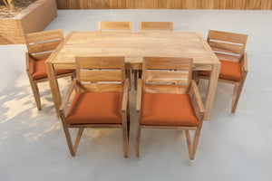 7 pc Venice Teak Arm Dining Set with 72" Rectangular Dining Table