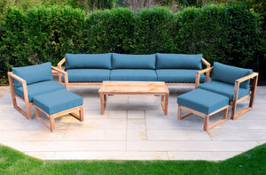 7 pc Venice Teak Deep Seating Deluxe Sofa with Coffee Table. Sunbrella Cushion.