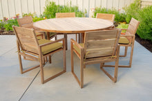 7 pc Venice Teak Arm Dining Set with 60" Round Dining Table