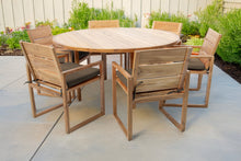 7 pc Venice Teak Arm Dining Set with 60" Round Dining Table