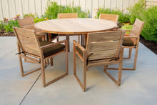 7 pc Venice Teak Arm Dining Set with 60" Round Dining Table
