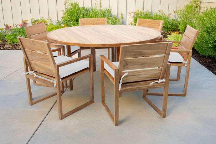 7 pc Venice Teak Arm Dining Set with 60