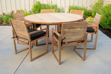 7 pc Venice Teak Arm Dining Set with 60" Round Dining Table