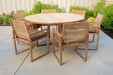 7 pc Venice Teak Arm Dining Set with 60" Round Dining Table