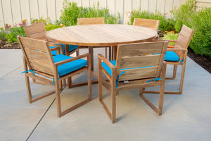 7 pc Venice Teak Arm Dining Set with 60" Round Dining Table